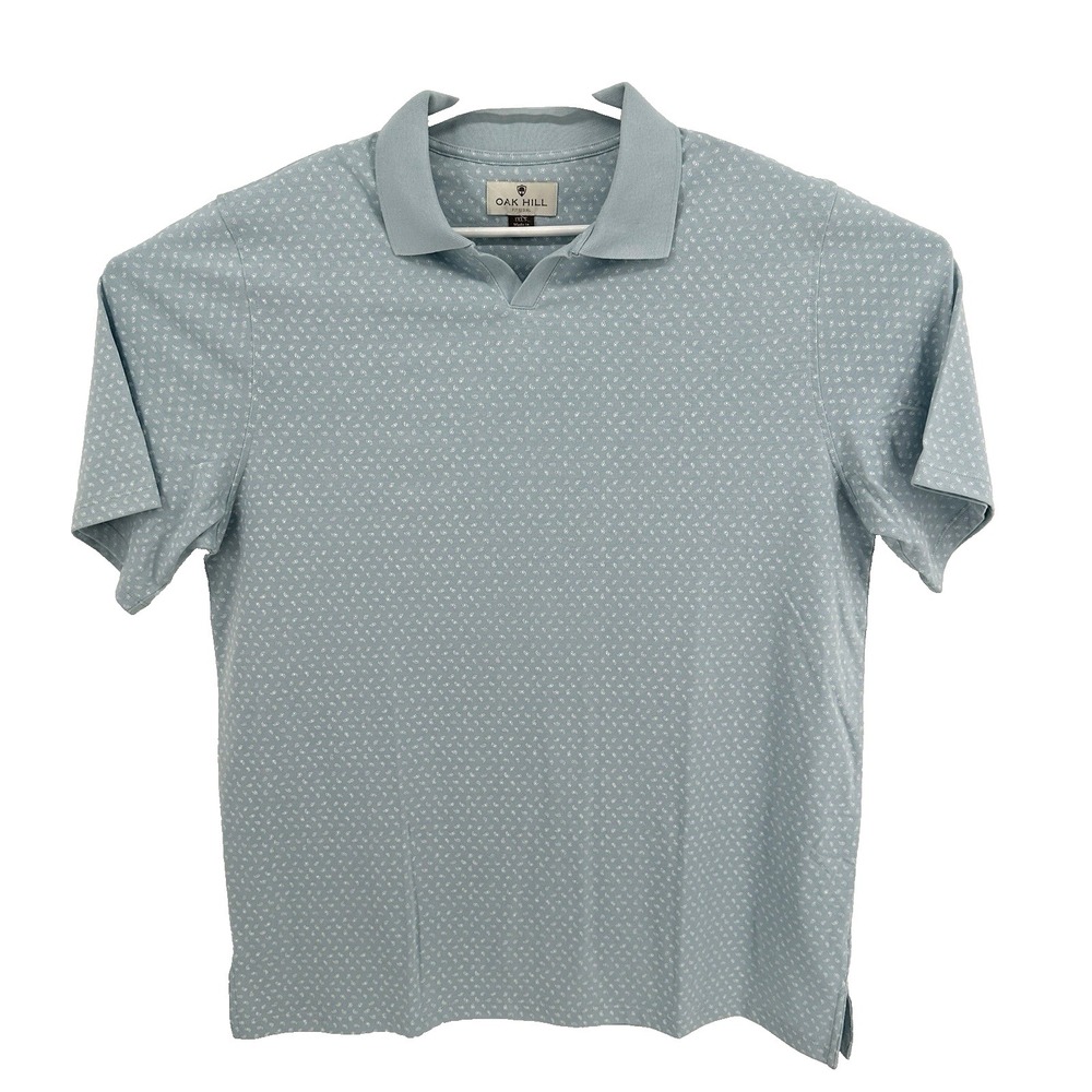 Oak Hill Printed Notch-Collar Tech Polo Shirt DXL Size 1XLT Blue Floral Paisley